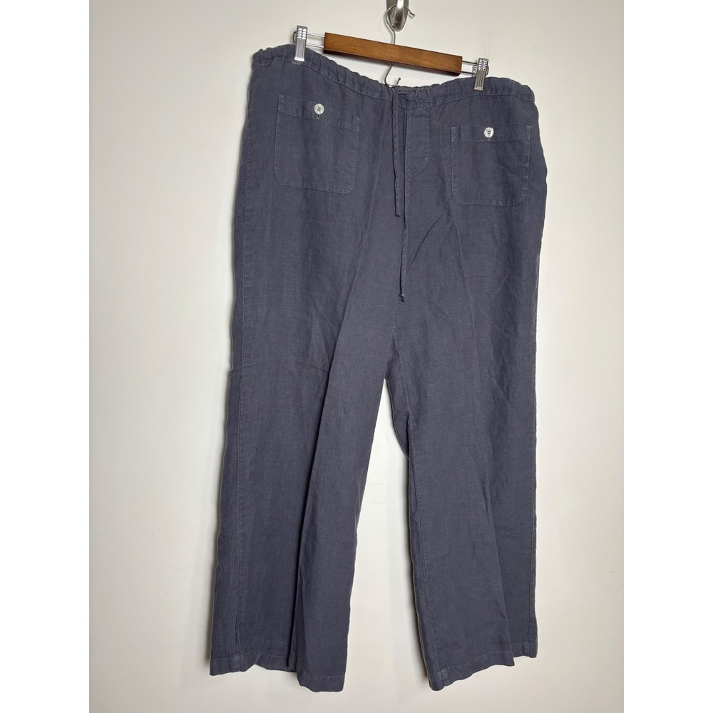 Allen Allen Womens Linen Wide Leg Pants XL Coastal Lagenlook Earthy Drawstring